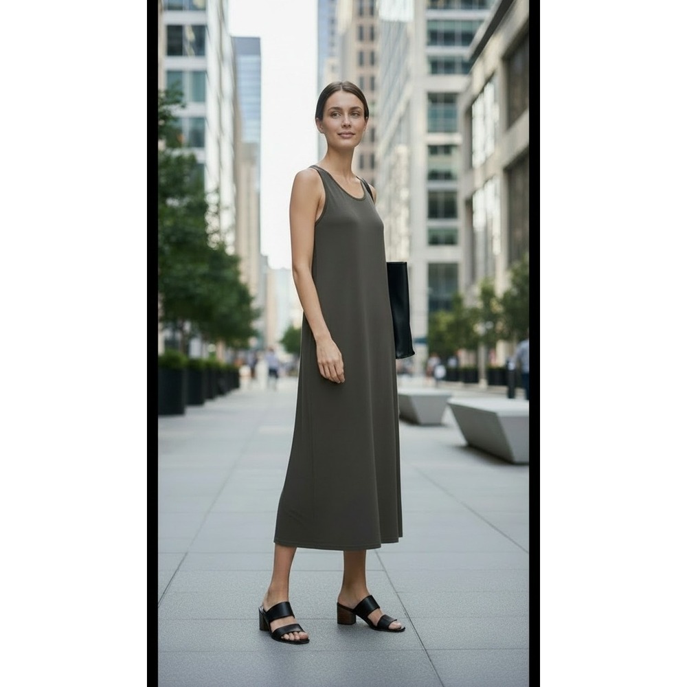 Eileen Fisher Midi Maxi Dress NWT Size XS Taupe Beige Sleeveless Minimalist 1004